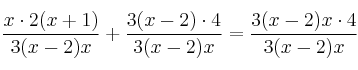 \frac{x \cdot 2(x+1)}{3(x-2)x} + \frac{3(x-2)\cdot 4}{3(x-2)x} = \frac{3(x-2)x \cdot 4}{3(x-2)x}