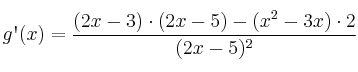 g\textsc{\char13}(x)=\frac{(2x-3)\cdot(2x-5) - (x^2-3x) \cdot 2}{(2x-5)^2}