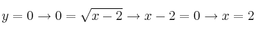 y=0 \rightarrow 0=\sqrt{x-2} \rightarrow x-2=0 \rightarrow x=2