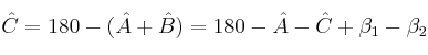 \^{C} = 180 - (\^{A} + \^{B}) = 180-\^{A}-\^{C}+\beta_1-\beta_2