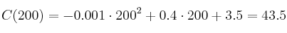C(200) =  -0.001\cdot 200^2 + 0.4 \cdot 200 + 3.5 = 43.5
