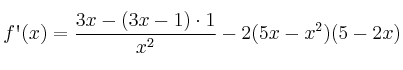 f\textsc{\char13}(x)=\frac{3x-(3x-1) \cdot 1}{x^2} - 2(5x-x^2) (5-2x)