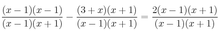 \frac{(x-1)(x-1)}{ (x-1)·(x+1)}-\frac{(3+x)(x+1)}{ (x-1)·(x+1)}=\frac{2(x-1)(x+1)}{ (x-1)·(x+1)}