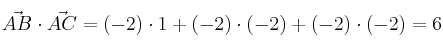 \vec{AB} \cdot \vec{AC}=(-2) \cdot 1 + (-2) \cdot (-2) + (-2) \cdot (-2) = 6