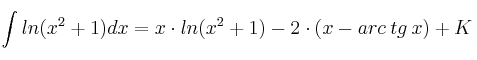 \int ln(x^2+1) dx = x \cdot ln(x^2+1) - 2 \cdot ( x - arc \: tg \: x) + K