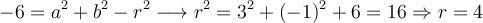 -6=a^2+b^2-r^2 \longrightarrow r^2 = 3^2+(-1)^2+6=16 \Rightarrow r=4